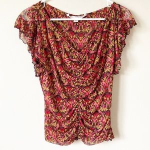 Diane von Furstenberg Floral V Neck Ruffle Blouse